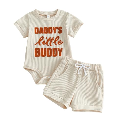 Tsultryofs Baby Boy Summer Clothes Newborn Infant Outfit Letter Embroidery Print Short Sleeve Romper with Shorts 2Pcs Set
