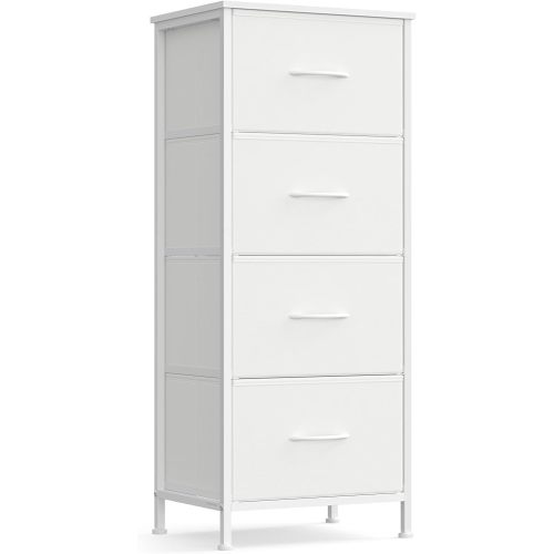SONGMICS Dresser for Bedroom, Chest of Drawers, Steel, MDF, 4 Non-Woven Fabric Drawers, Storage Organizer Unit, Closet, Entryway, Cloud White and Snow White ULGS314W01S