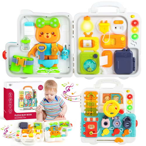 UUSUOO 18 In 1 Montessori Baby Toys,Musical Busy Board,Learning Sensory Toddler Toys for 1-3,Motor Skills Developmental Toy for 12-18 Month Age,Birthday Gift for 1+ Year Old Boys Girls