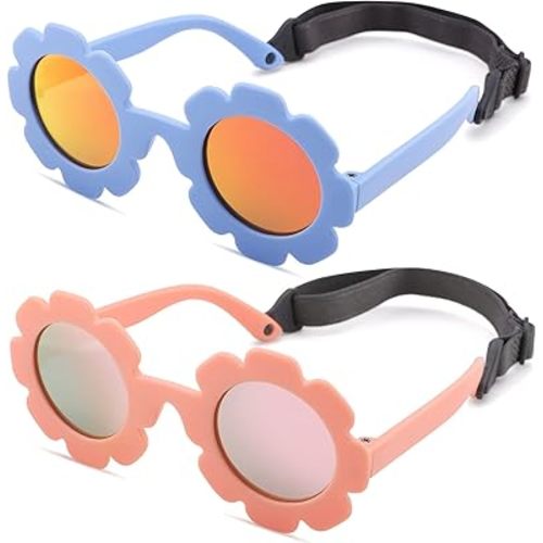 COASION Bendable Flexible Polarized Newborn Baby Flower Sunglasses with Strap for Infant Girls Boys Age 0-24 Months