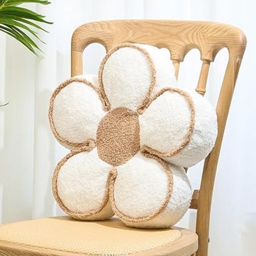 Sioloc Flower Pillow Flower Throw Pillow Flower Floor Cushion Cute Seat Cushion Aesthetic Floor Cushion Decorative Throw Pillow for Bed,Couch(White,15.7")