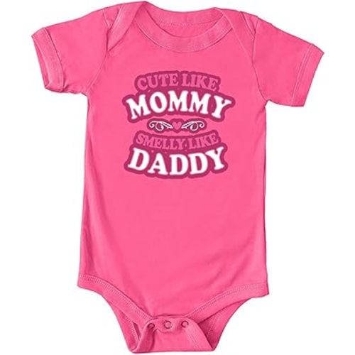 Gina Lou Printed - Cute Like Mommy - Hot Pink Color Rompers for Baby Girls - Crewneck, Short Sleeve Bodysuits