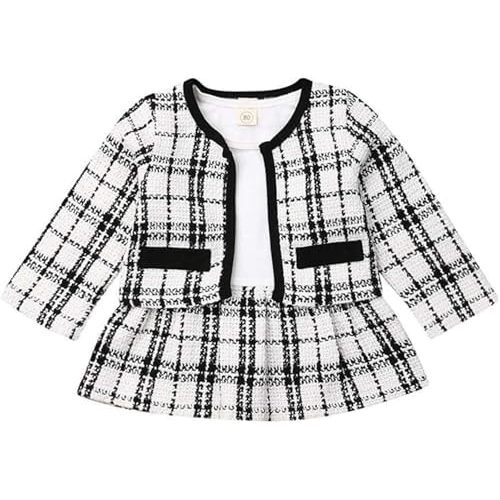 Toddler Kids Baby Girls Plaid Skirt Set Cardigan Jacket Coat + Tutu Dress Set Long Sleeve Outfits Fall Outfit Set