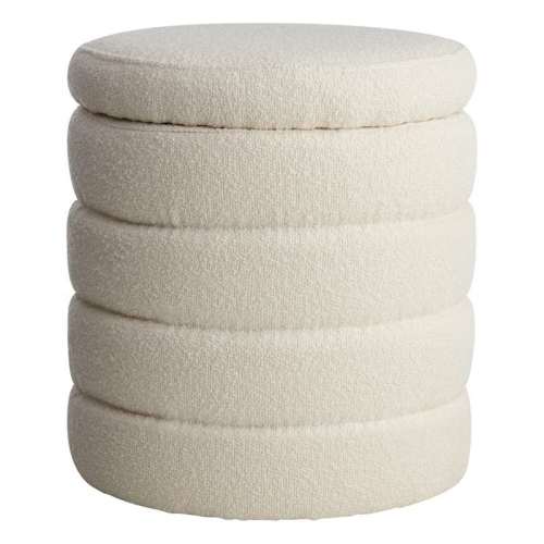 Pax Boucle Round Storage Ottoman, Cream