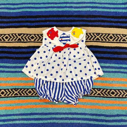 Vintage 90’s Nautical Baby Girl Set, 3-6 Months, Striped Fish Design