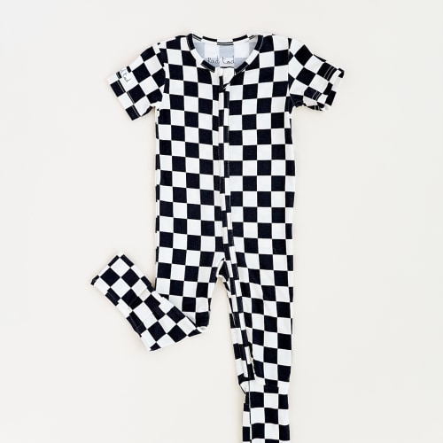 Rad Toddler Black & White Checkered Bamboo Short Sleeve Onesie