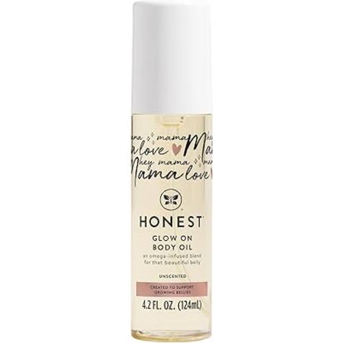 The Honest Company Honest Mama Hydrating and Soothing Glow On Body + Belly Oil | Plant Based, Hypoallergenic, Fragrance Free | 4.2 fl oz