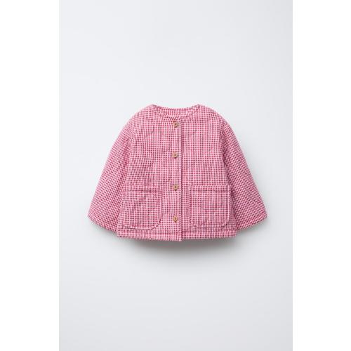 GINGHAM PRINT QUILTED JACKET - White / Red | ZARA United States