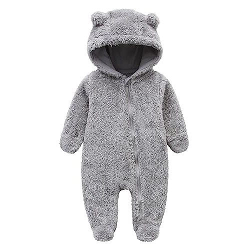 Baby Furry Jumpsuit Infant Bear Onesies Zipper Long Sleeve One-Piece Romper Hoodie Baby Outwear Snowsuit