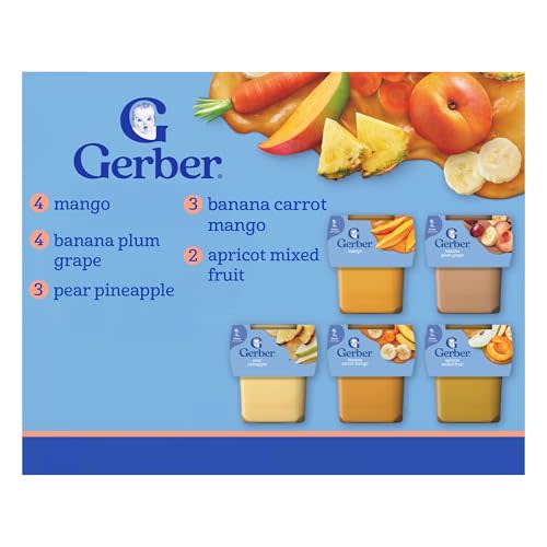 Gerber Stage 2 Tropical Adventure Baby Food Variety Pack, 4 Oz, 32 Pack | Stage 2 fruit and veggie purees variety pack; tropical adventure; 32 x 4 oz tubs