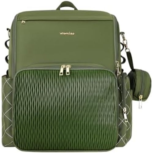Stylish Baby Diaper Bag, Baby Bag with Changing Pad, Pacifier Case& Stroller Straps, Large Diaper Backpack Boy Girl, Water Resistant Travel Diaper Backpack（Green）