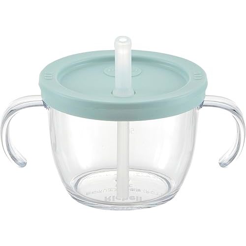 Richell Push Flow Training Sippy Cup with Silicone Straw and Handles, 5 oz, for baby 6 month+ Light Blue
