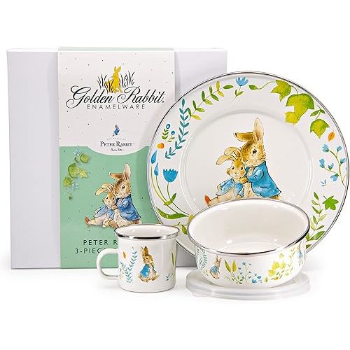 Golden Rabbit Enamelware - 3-piece Child Dinner Set (Spring Leaves)