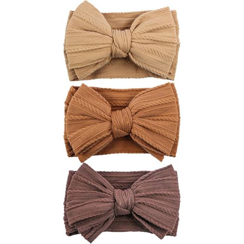 LemonSpace Handmade Baby Girls Headbands Soft Stretchy Nylon Hair Bands Hair Accessories with Bows for Newborn Baby Girls Infant Toddlers Kids(Khaki Brown Mix)