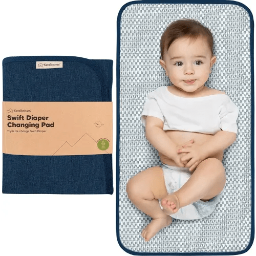 KeaBabies Portable Diaper Changing Pad, Easy Wipe Clean - Foldable Waterproof Baby Changing Mat for Diaper Bag, Compact, Lightweight, 25x13 Baby Changer Travel Essential, Machine Washable (Navy Blue)