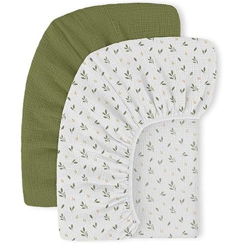 Mi Flor Muslin Crib Sheets – Fitted Crib Sheet 52"x28"x8" – 2 Pack Soft & Breathable Cotton Baby Sheets, Crib Sheets for Boys & Girls, Standard Crib Mattress, CPC Certified