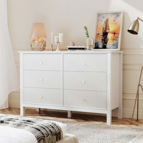 VENTOPYR 6 Drawer Dresser,Morden White Chest of Drawer for Bedroom,Wood Storage Dresser for Living Room, Study Room