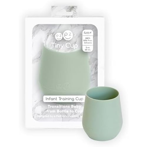 ezpz Tiny Cup (Sage) - 4 months+ - 100% Silicone Training Cup for Infants - Designed by a Pediatric Feeding Specialist - Baby-Led Weaning Essentials & Baby Gifts