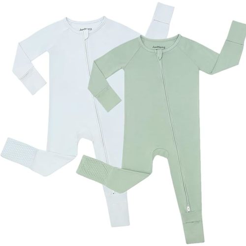 JunNeng Viscose from Bamboo Sleeper with Fold Over Mittens,Baby Boy Pajamas,2 Way Zipper Romper,Non Slip Sleep'N Play Clothes