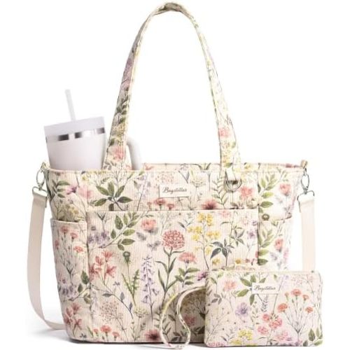Bagstellar Corduroy Tote Bag for Women Teacher Nurse Work Laptop Tote Purse