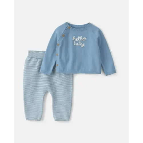 Baby Boy 2-Piece 'Hello Baby' Long-Sleeve Top & Pant Set - Blue | Carter's