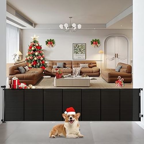 200" Extra Wide Baby Gate,42" Extra Tall Retractable Baby Gate,Long Mesh Indoor Pet Gates for Dog with Support Rods,Expandable Large Openings Fence for Stairs Garage Doorways