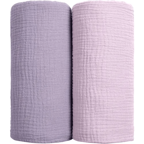 lulumoon Muslin Swaddle Blanket Baby - Cotton Swaddling Blanket Soft Baby Receiving Blankets Neutral 2Pack(Purple)