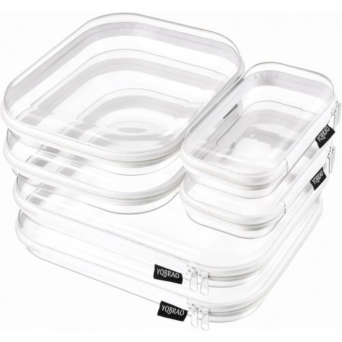 YQBRAO Clear Hard Shell Zipper Cases, Diaper Bag Organizer Pouches, White