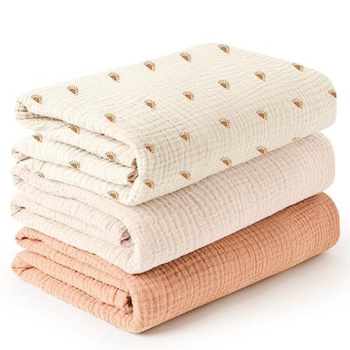 Konssy 3 Pack Muslin Swaddle Blankets for Unisex, Newborn Receiving Blanket, Large 47 x 47 inches, Soft Breathable Muslin Baby Swaddles for Boys & Girls