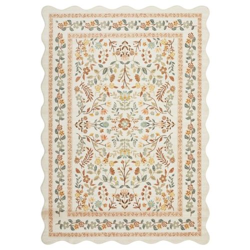 COZONY 10'x13' Vintage Floral Runner Rug, Washable Non-Slip Low Pile Soft Carpet for Kitchen Hallway Bedroom Bathroom, Brown