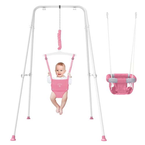 G TALECO GEAR 2-in-1 Baby Jumper and Swing, Indoor&Outdoor Baby Swing for 6-24 Months Infant Toddler, Pink