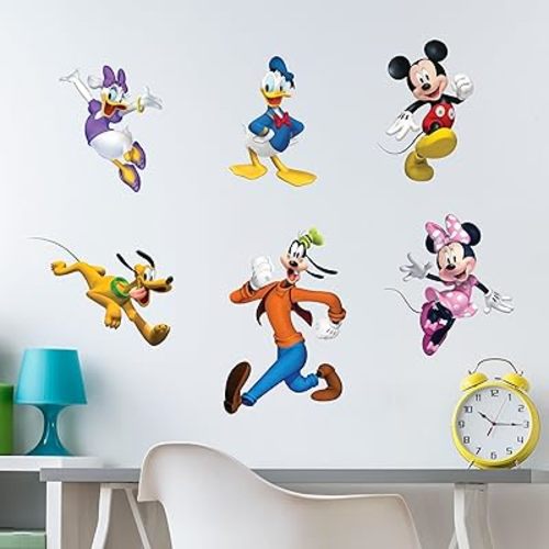 Disney Mickey & Friends Wall Decals - Set of 6 Removable Vinyl Stickers for Kids Bedroom Playroom Bathroom - Peel and Stick Room Décor