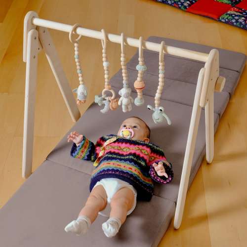 Baby Sensory Play Gym, Hanging Baby Gym Toys, Crochet Rattle Toy, Wooden Baby Activity Center, Personalized Newborn Gift, Baby Shower Gift