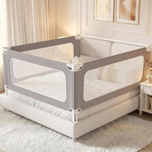 MagicFox 3 Piece Full Size Bed Rail for Toddlers, Upgraded Height Adjustable Baby Bed Rail Guard, Thickened Child Safety Bed Rails for Full Size Beds (74.8"x74.8"x54" Gray)