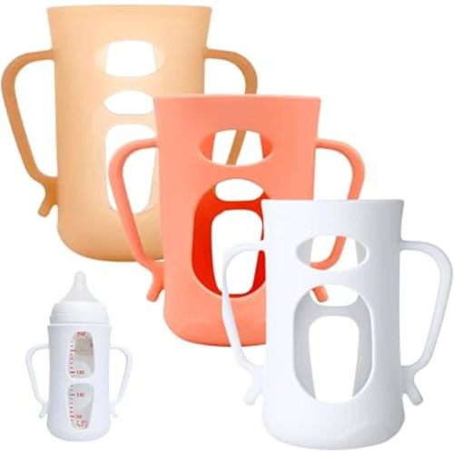 3Pack Silicone Sleeves Compatible with Pigeon Bottles for 8.1 oz, Anti Breakage Glass Bottle Holder with Handles, Quick Install, Easy to Clean