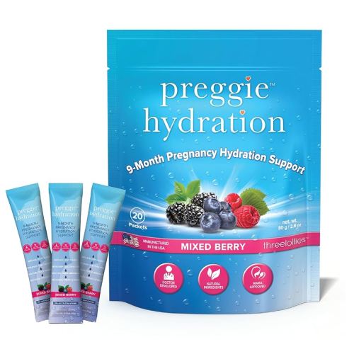 Three Lollies Preggie Hydration Packets - Natural Hydration & Nausea Relief for Pregnant Women - Replenishes Electrolytes & Nutrients - 20 Packets