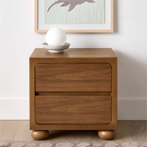 Emery 23" Walnut Wood 2-Drawer Kids Nightstand