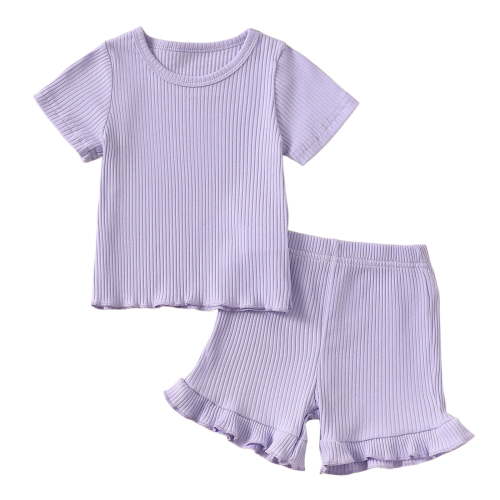 TOWED22 Toddler Baby Girl Outfit Newborn Girl Summer Clothes Short Sleeve T Shirt Checkerboard Top Set Elastic Waist Shorts Purple,12-18 M