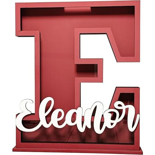 Personalized Name Letter Piggy Bank, 10 Inch Large Wooden Piggy Bank for Kids, 26 Letters Custom Wood Money Box Gift for Boys Girls Christmas Birthday