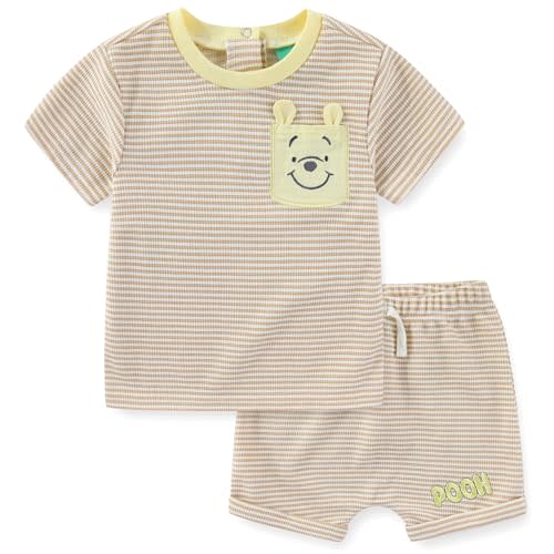Disney Winnie the Pooh Baby Boys Waffle Knit Short Sleeve T-Shirt and Shorts Set for Newborn and Infant