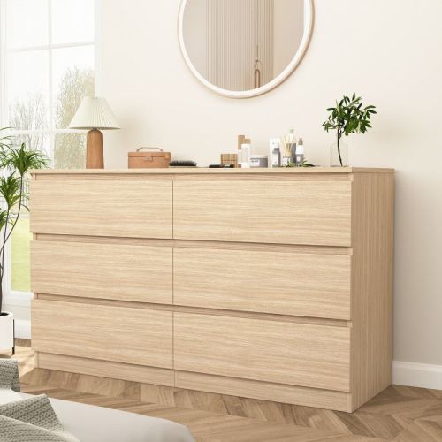 Resenkos Modern Mid Century 6 Drawer Wide Dressers Chests for Bedroom, Chest of Drawer Organizer