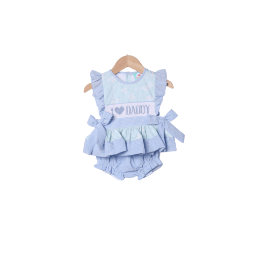 Smocked I Love Daddy Blue and Green Floral Bloomer Set