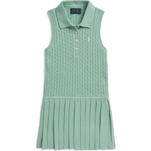 Kids' Cotton Cable Polo Sweater Dress, 4