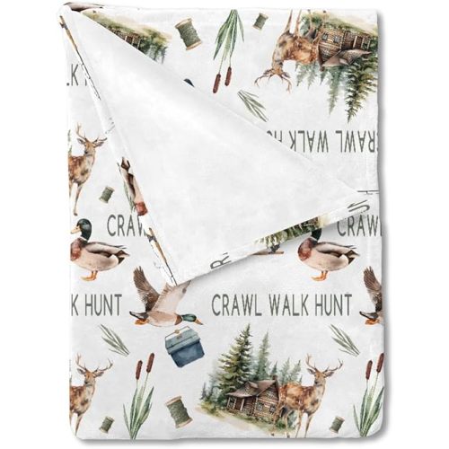 HawSkgFub Crawl Walk Hunt Mallard Duck Deer Baby Blankets Boy Girl Shower Gift, Wild Animal Hunting Flannel Fleece Nursery Bed Receiving Swaddle, Lightweight Newborn Infant Toddler Crib Bedding 30x40