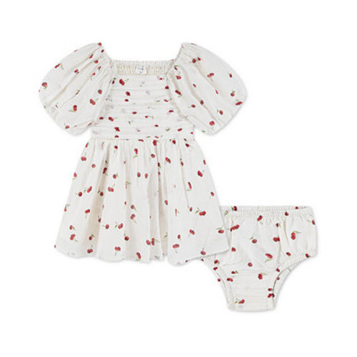 Baby Girls' Puff Sleeve Dress and Diaper Cover, 2-Piece Set