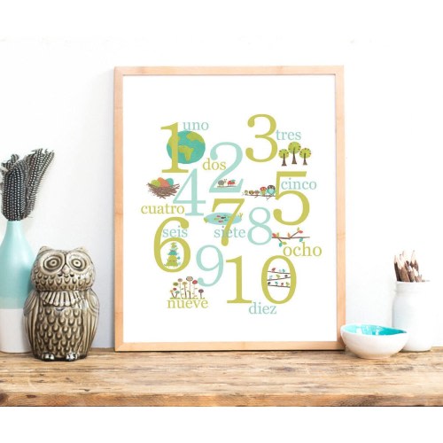 Spanish Number Print, Nature Themed, 11x14, Counting, Nursery Art, Children's Decor, Gender Neutral, Woodland