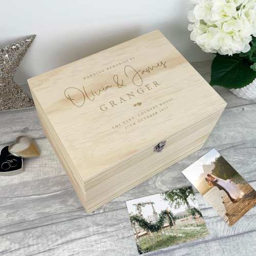 Personalised Engraved Wooden Wedding Memory Box - Keepsake Gift