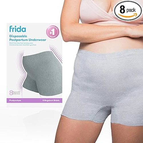 Frida Mom Postpartum Underwear, Disposable Boyshort Panties, High-Waist, Seamless, Stretch Support for Postpartum Recovery, Size XL (Waist 42"-64" Stretched), Pack of 8