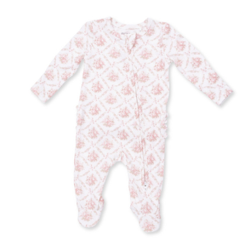 Rose Bow Lattice - 2 Way Ruffle Back Zipper Footie – Angel Dear