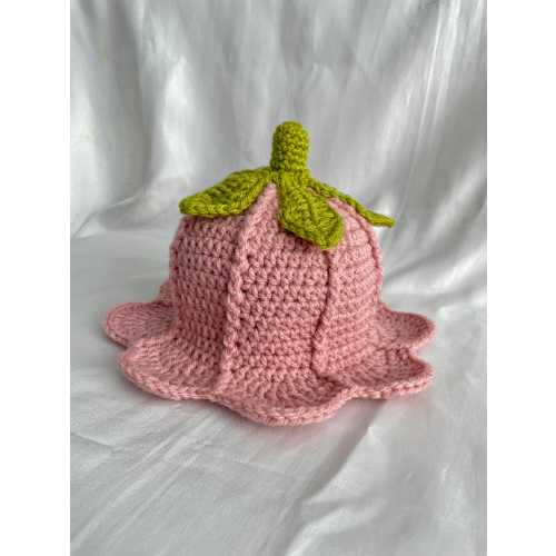 Handmade Pink Crochet Tulip Hat, Baby Floral Bucket Hat